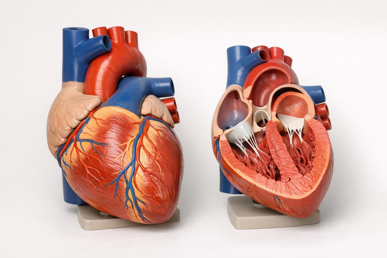 Zdjęcie modelu anatomicznego serca - widok zewnętrzny i przekrój